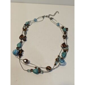 turquoise shell beaded‎ silver necklace